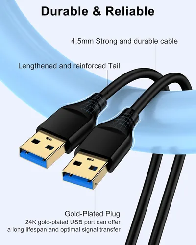 Miniatura 4 de Cable USB a USB de 6 pies, macho a macho, cable USB A a USB A para discos duros WD, PC, Mac, laptop, PS4, Xbox, USB 2.0 tipo A, impresora, cable