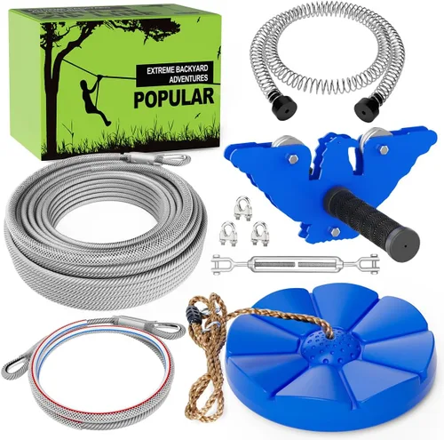 X XBEN Kits de tirolesa para patio trasero, tirolesas para niños y adultos, incluye asiento de columpio, freno de tirolesa y carrito de acero,