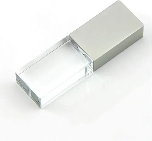 Unidad flash USB 2.0 de 32 GB, luz LED de cristal azul, transparente, lápiz transparente, pulgar, mini Memory Stick para niños, niñas, mujeres,