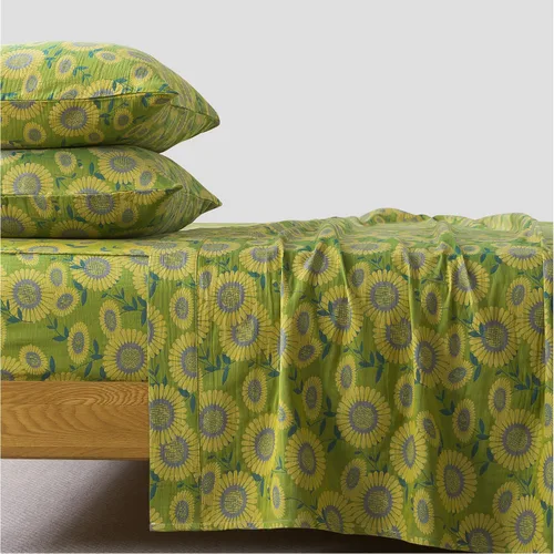 Miniatura 106 de FADFAY Juego de sábanas tamaño King, 100% algodón, elegante ropa de cama de granja con hojas verdes menta y flores blancas, sábana suave