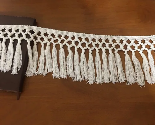Miniatura 2 de FQTANJU Borla de algodón de 3 yardas de 5.5 in de ancho, borla de algodón, cinta bohemia de macramé para accesorios de costura, manualidades y Beige