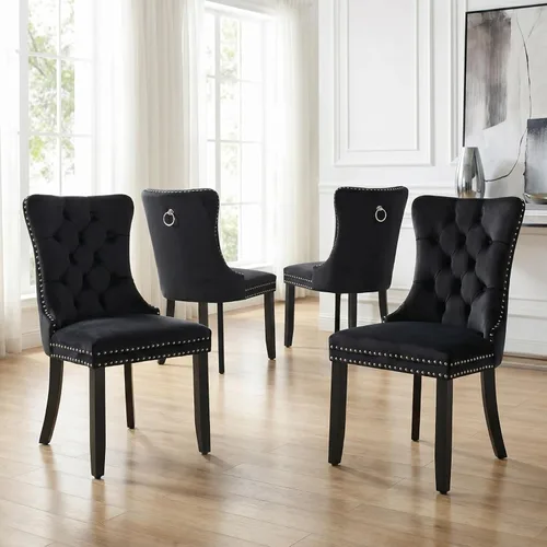 Miniatura 40 de Velvet Dining Chairs Set of 2, Tufted High Chairs with Nailhead Trim, Pull Ring, Black Solid Wood Legs, Elegant Upholstered Accent Chairs for Dining