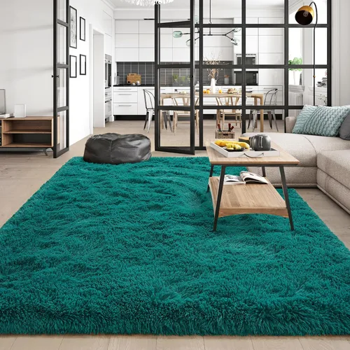 Miniatura 4 de Amearea Alfombra de pelo largo azul y verde de 5 x 7 pies, alfombra de felpa suave y mullida de lujo para sala de estar, alfombras grandes de Verde
