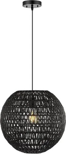 Miniatura 10 de JONATHAN Y Lámpara colgante LED tejida bohemia moderna de 16 pulgadas, color gris/negro, lámpara de techo colgante ajustable para isla de cocina