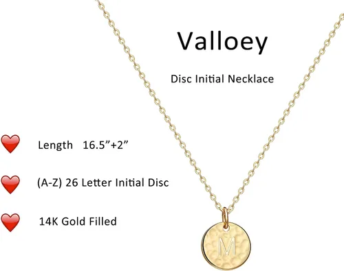 Miniatura 2 de Valloey Rover Gold Initial Pendant Necklace 14K Gold Plated Disc Double Side Engraved 165 Adjustable Dainty Personalized Alphabet Letter Pendant
