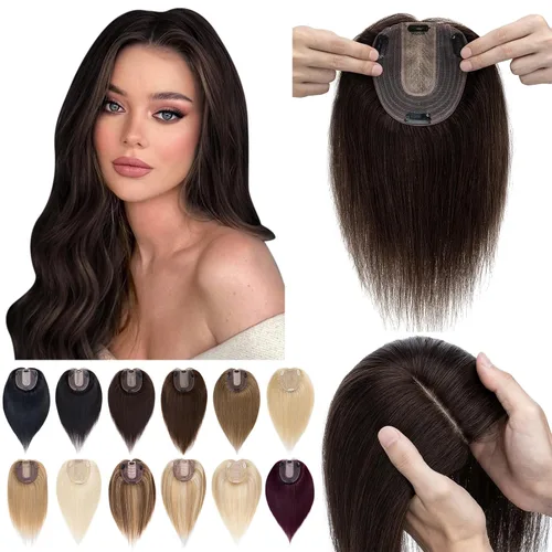 Miniatura 20 de SEGO Peluquín para mujeres, cabello humano real sin flequillo, 130% de densidad, base de seda de 10 * 12 cm, cabello Remy con clip, piezas