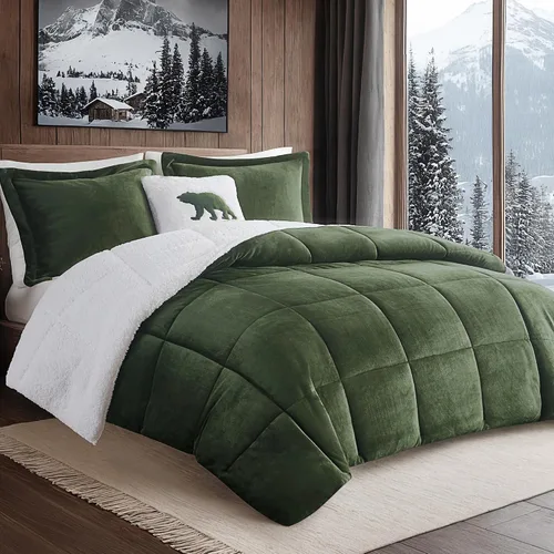 Miniatura 17 de Woolrich - Juego de edredón reversible ultrasuave de felpa a sherpa, alternativa al plumón, ropa de cama cálida de invierno para clima frío