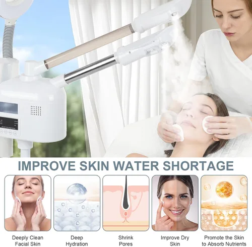 Miniatura 6 de VARIPOWDER Vaporizador facial profesional 3 en 1 para cara con boquilla caliente y fría, lámpara de aumento 5X, vaporizador facial para esteticista