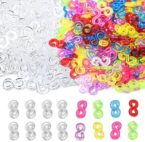 Mecefeno Clips S Clips de banda de goma, 1000 piezas de clips de banda de goma de telar, clips de banda de plástico, conectores de recambios, kit de