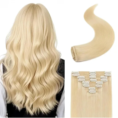 Miniatura 32 de 8Pcs Clip in Hair Extensions Real Human Hair, 140G 18 Inch Ash Blonde Mix Bleach Blonde 18P613