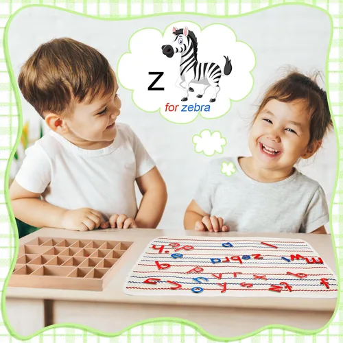 Miniatura 5 de Letras Montessori Letras móviles de madera con caja y tapete grande, letras pequeñas del alfabeto de madera, bandejas Montessori, ortografía