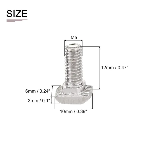 Miniatura 2 de DTGN Tornillo deslizante M5x12mm (DXL) con ranura en T – 8 unidades – Bueno para la industria de la construcción – Tornillos en forma de T de acero