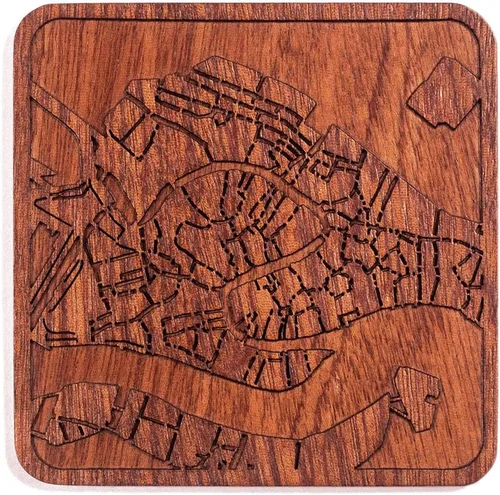 Miniatura 36 de Posavasos Amsterdam Map by O3 Design Studio, 1 pieza, posavasos de madera Sapele con mapa de la ciudad, hecho a mano, varias ciudades opcionales