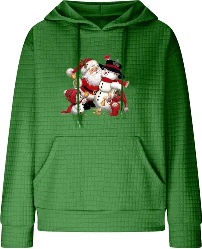 Miniatura 3 de Funny Gnomes Print Waffle Hoodies For Women Fashion Gradient Christmas Pullover Blouse Casual Breathable Gym Tops Sweatshirt For Womens Fashion