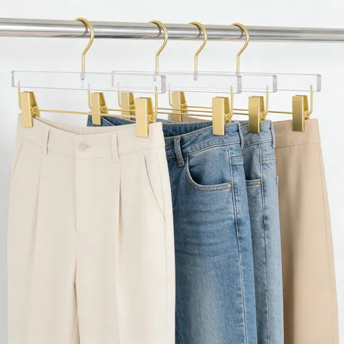 Miniatura 2 de Besser - Perchas acrílicas doradas, paquete de 10 perchas transparentes con gancho dorado, lujosas perchas para faldas y pantalones, clips
