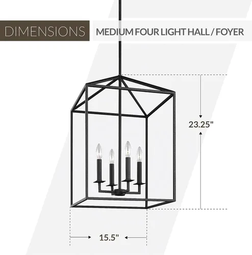 Miniatura 3 de Generation Lighting 5115004-112 Perryton Medium Four - Lámpara colgante moderna para vestíbulo o vestíbulo, color negro medianoche