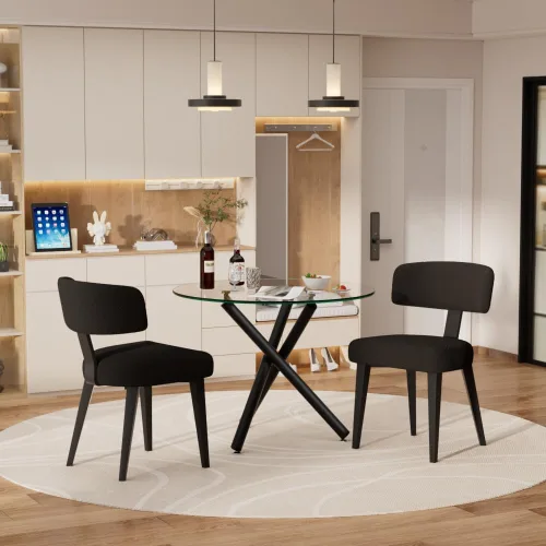 Juego de mesa de comedor redonda para 2, mesa de cocina de 3 piezas y sillas Boucle para 2, juego de mesa de comedor redonda de 36 pulgadas con 2