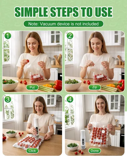 Miniatura 8 de RIWUSI 30 bolsas selladoras al vacío reutilizables para alimentos con válvula de aire y 10 clips de sellado, pequeñas (8.2 x 8.7 pulgadas), bolsas