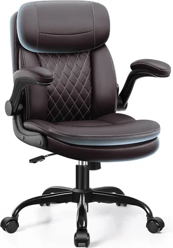 Miniatura 13 de Silla de oficina de piel, sillas de escritorio de computadora de poliuretano mejoradas con cojín de asiento de doble capa y reposaespaldas, Gris