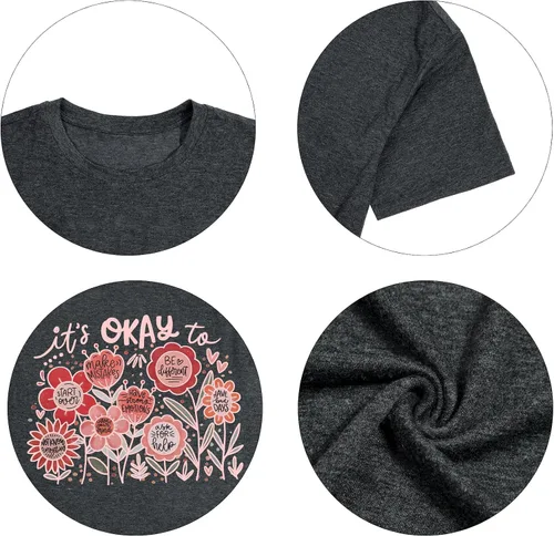 Miniatura 6 de Camisetas de profesor para mujer, camiseta con texto en inglés "Be Kindness", camisetas de salud mental, camiseta bohemia con gráficos florales