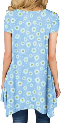 Miniatura 3 de BISHUIGE - Blusón de verano para mujer, de manga corta, con dobladillo irregular, holgada