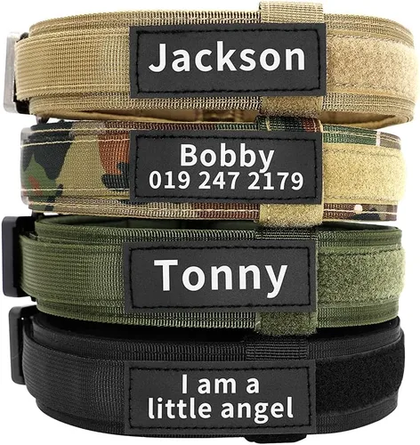 Miniatura 3 de Collar táctico militar personalizado para perro con asa, etiquetas de nombre de mascotas personalizadas para perros medianos y grandes para Negro