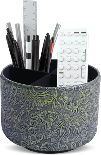 Miniatura 16 de lizimandu Organizador Redondo de Cuero para Suministros de Arte, Soporte para Control Remoto, Rotación de 360 Grados, Soporte Multifuncional