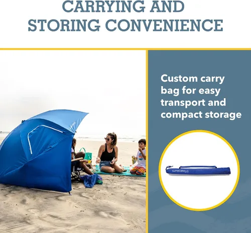 Miniatura 9 de Sport-Brella Super-Brella UPF 50+ Sun and Rain Canopy Umbrella, 8 Foot Portable Beach Shelter with Side Panels, Wind Flaps, and Carry Bag, Blue