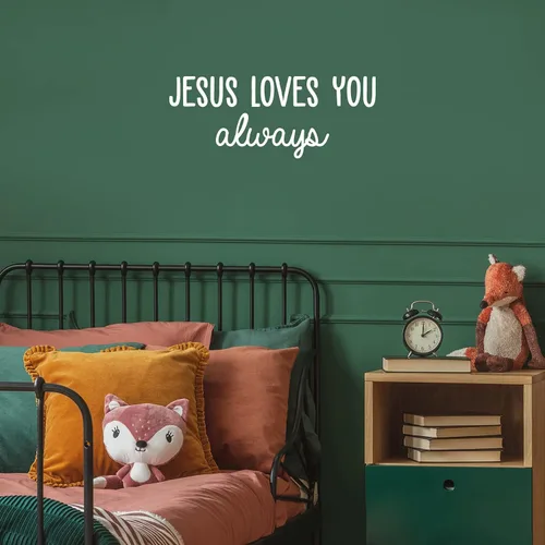 Calcomanía de vinilo para pared, Jesús te ama siempre, 10 x 25 pulgadas, moderna y bonita calcomanía inspiradora con cita espiritual para el hogar,