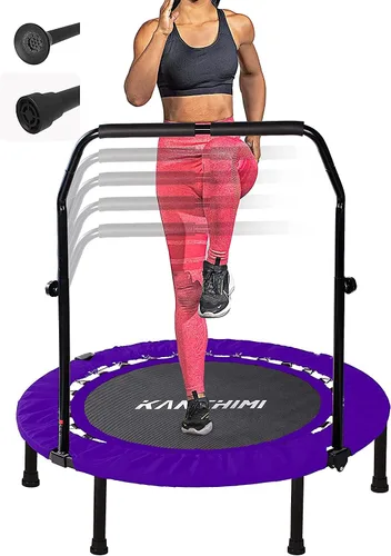 Miniatura 10 de Kanchimi - Mini trampolín plegable de 40"/48" para fitness, cama elástica para ejercicio en interiores con mango, carga máxima de 330 libras Negro