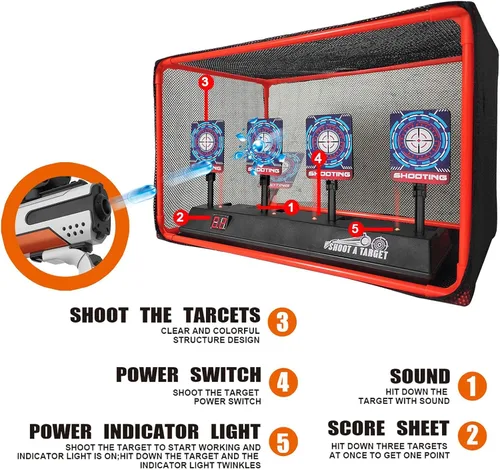 Miniatura 3 de Objetivo de disparo digital electrónico de reinicio automático con red para pistola de juguete, regalos para niños y niñas a partir de 3 años