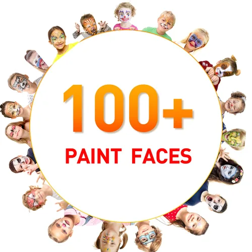 Miniatura 4 de Kit de pintura facial para niños, 20 pinturas a base de agua, no tóxicas, para piel sensible, 100 plantillas, 3 brillos 2 tizas para el cabello, 2