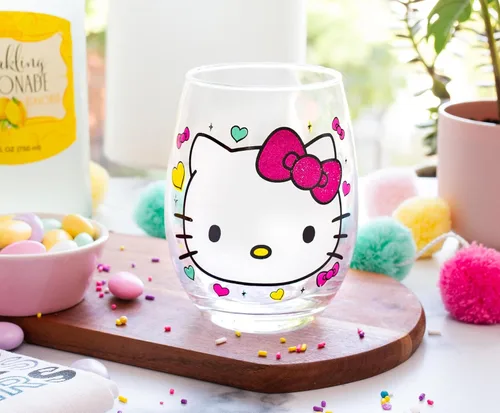 Miniatura 3 de Silver Buffalo Sanrio Hello Kitty You Had Me At Hello Glitter - Vaso de vino sin tallo para cócteles, capacidad para 20 onzas Hello Kitty Me Tuviste