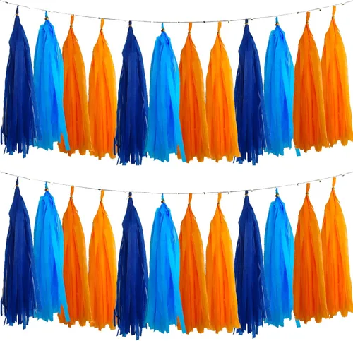 Miniatura 17 de We Moment Borlas de Papel de Seda Azul Marino Azul Claro Guirnalda de Borlas para Fiestas para Decoraciones de Fiestas, Kits de Bricolaje, 15 Piezas