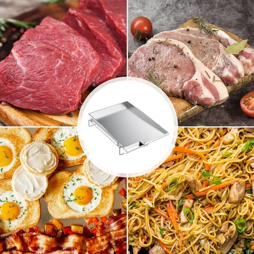 Miniatura 7 de Skyflame Plancha universal de acero inoxidable, parrilla de gas plana con rejilla extraíble y bordes elevados, apto para la mayoría de parrillas