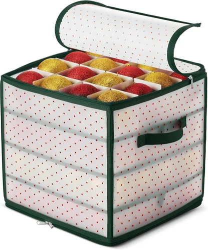 ZOBER Caja de almacenamiento de plástico para adornos de Navidad, almacena 64 adornos de 3 pulgadas con bandejas individuales, caja de Verde