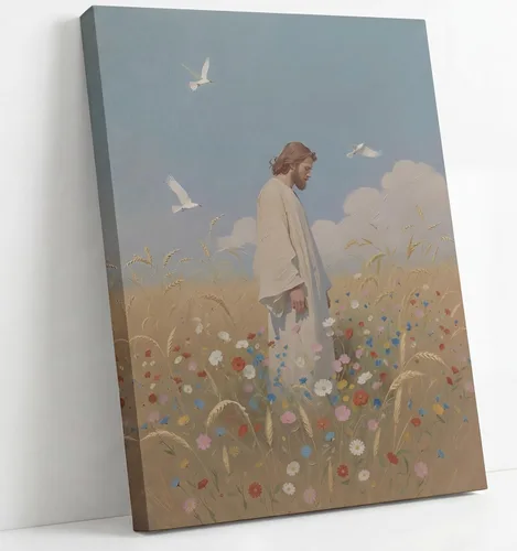 Miniatura 9 de Lienzo de Jesús corriendo tras cordero perdido, arte de pared de Jesús y cordero, póster de buen pastor cristiano, arte impreso para sala de Oveja