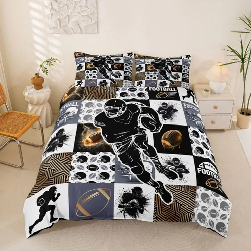 Miniatura 35 de Erosebridal Sports Duvet Cover Football Patchwork Bedding Sets, Geometric Ball Pattern Bed Cover Rugby Game Bed Set Twin