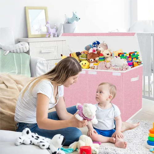 Miniatura 3 de Pantryily Caja de almacenamiento de juguetes para niñas, cajas organizadoras y almacenamiento con tapas y asas para guardería, sala de juegos, 24.5