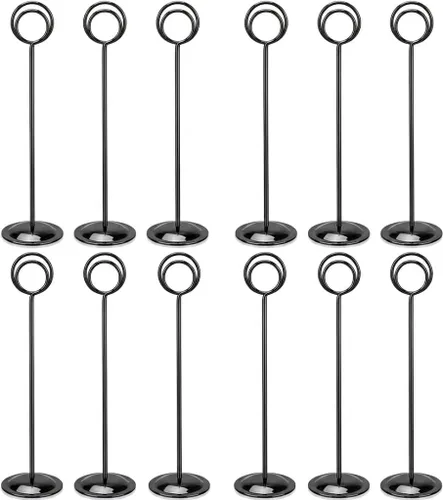 HOHIYA Paquete de 12 soportes negros para números de mesa de 12 pulgadas, soportes para tarjetas de lugar de boda | Elegantes soportes negros para