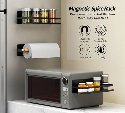 Miniatura 3 de Estante magnético para especias, soporte magnético para toallas de papel para refrigerador, refrigerador, organizador para cocina, apartamento, sin