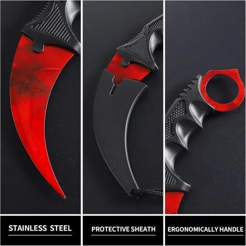Miniatura 4 de Karambit - Cuchillo táctico de hoja fija, 2 piezas de acero inoxidable para exteriores, cuchillo de caza con funda y cable, adecuado para Dorado