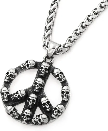 Miniatura 2 de Gungneer Collar de cadena con dije de símbolo de paz hippie de calavera, collar de cadena de motociclista de rock, joyería steampunk para hombres