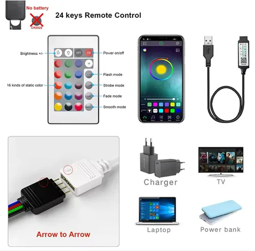 Miniatura 7 de Luz LED para TV, tira de luz RGB que cambia de color, tira de luz de TV con control remoto USB para TV de 32 a 80 pulgadas, instalación rápida