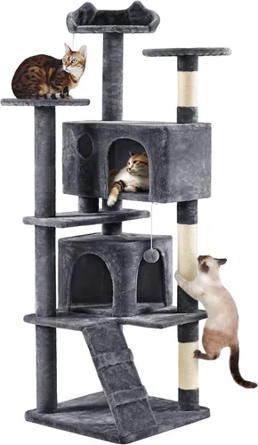 Miniatura 15 de Yaheetech Árbol para gatos XL, torre de varios niveles de 80 pulgadas con postes rascadores, cuevas dobles, plataformas encaramadas y bolas