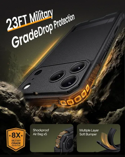 Miniatura 6 de Funda para iPhone 17 Pro, compatible con MagSafe, soporte integrado y botón de captura de control de cámara, protección de grado militar, funda Negro