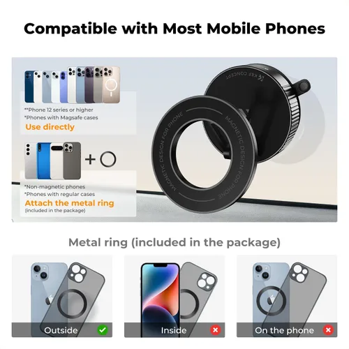Miniatura 7 de K&F CONCEPT Soporte magnético para teléfono para automóvil, soporte magnético de vacío giratorio de 360° para tu coche/gimnasio/espejo/superficie