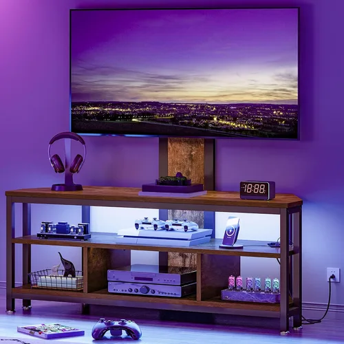 Miniatura 9 de DWVO Soportes de TV negros para sala de estar con toma de corriente, soporte de TV con montaje, centro de entretenimiento LED para TV de 70/65/60