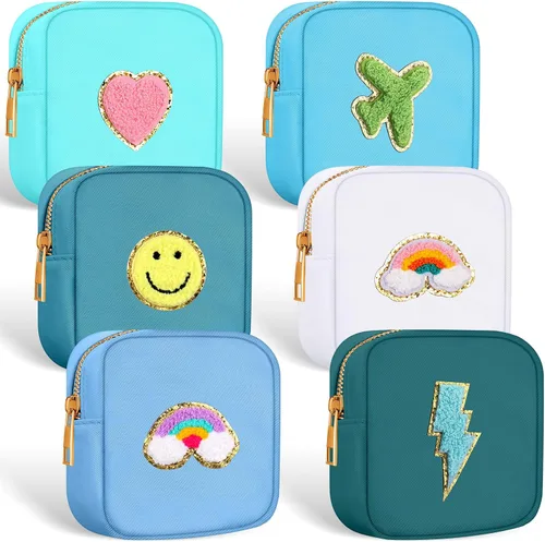 Miniatura 9 de Zubebe 6 mini bolsas de maquillaje de nailon, bolsa pequeña de maquillaje, bolsas de felpilla con cremallera, bonita bolsa de cosméticos