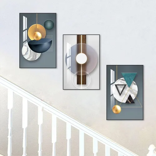 Miniatura 2 de ARTKN 3 Pieces Framed Abstract Geometric Wall Art, Art Shapes Patterns Paintings, Modern Wall Decor Artwork, Large Wall Art for Living Room Bedroom